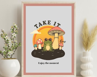 Retro Frog Maximalist Wall Print, Digital Download Print, Chill Quote Art, Retro Wall Decor, Colorful Printable Art, Downloadable Prints