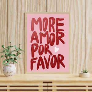 More Amor Por Favor Print, Funky Red and Pink Wall Art, Spanish Quote Poster, Printable Digital Download
