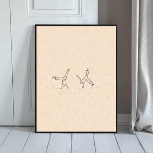 Minimalist Handstand Line Drawing Print, Gymnast Wall Art, Modern Neutral Beige Decor, Contemporary Home Poster, Digital Download