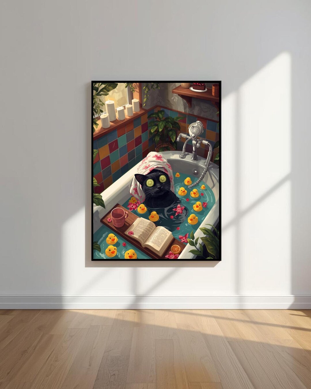 Black Cat in Bathtub Print, Funny Bathroom Wall Art, Maximalist Decor ...