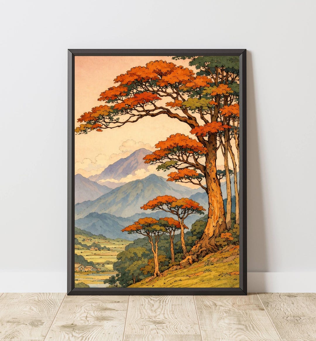Vintage Japanese Forest Poster, Tranquil Mountain Landscape Wall Art ...