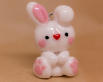 White bunny charm polymer clay cute phone charm bunny keychain charm animated bunny rabbit kawaii charm
