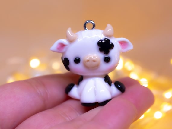 Cute Cow Charms Kawaii Animal Charms Cow Gift Clay Cow Keychain Handmade  Charm 