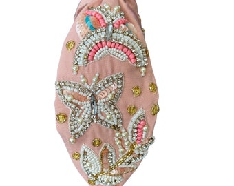 Pink butterflies beaded handmade hairband #flyflyfly