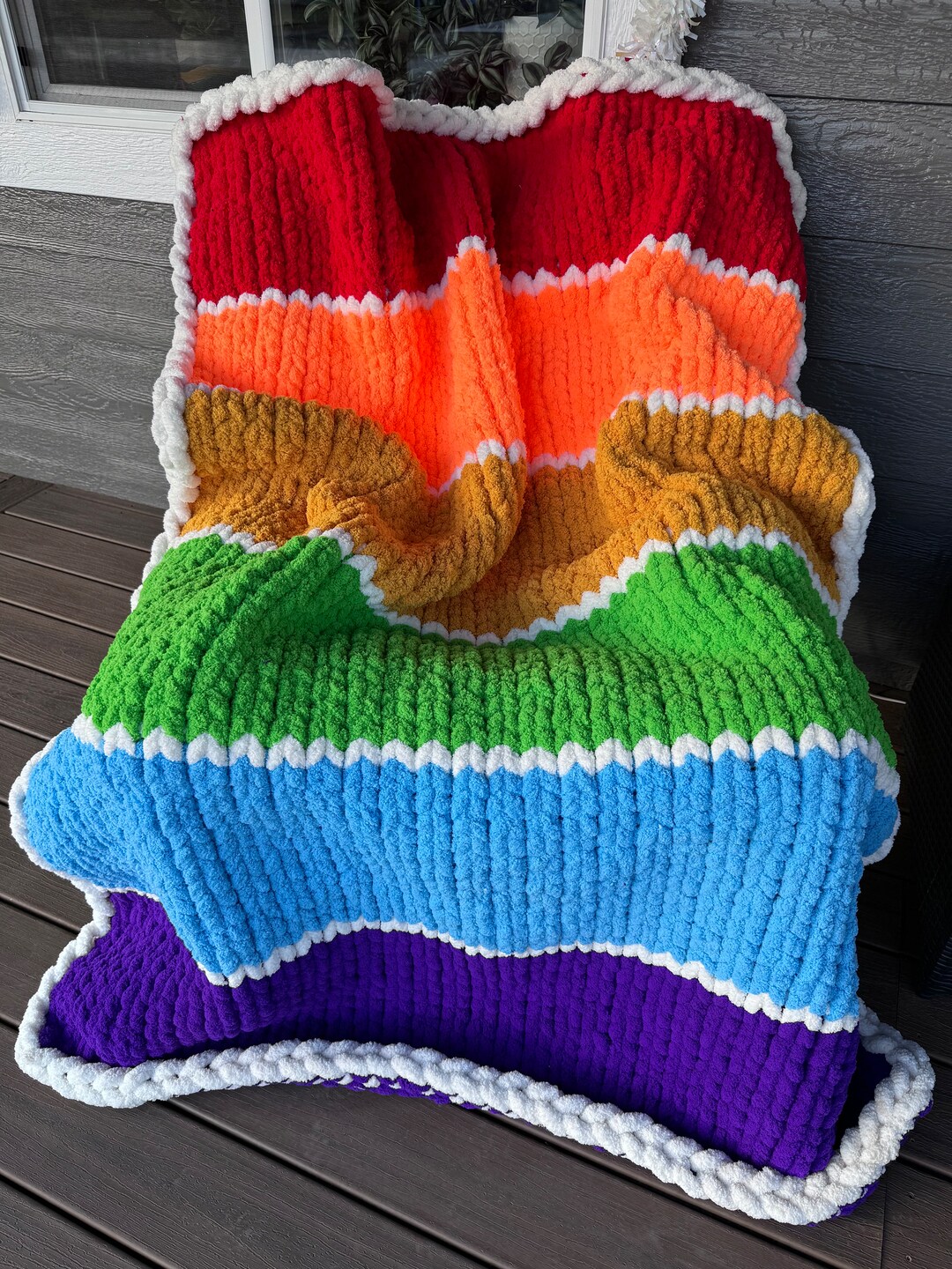 Rainbow Chunky Knit Blanket Etsy