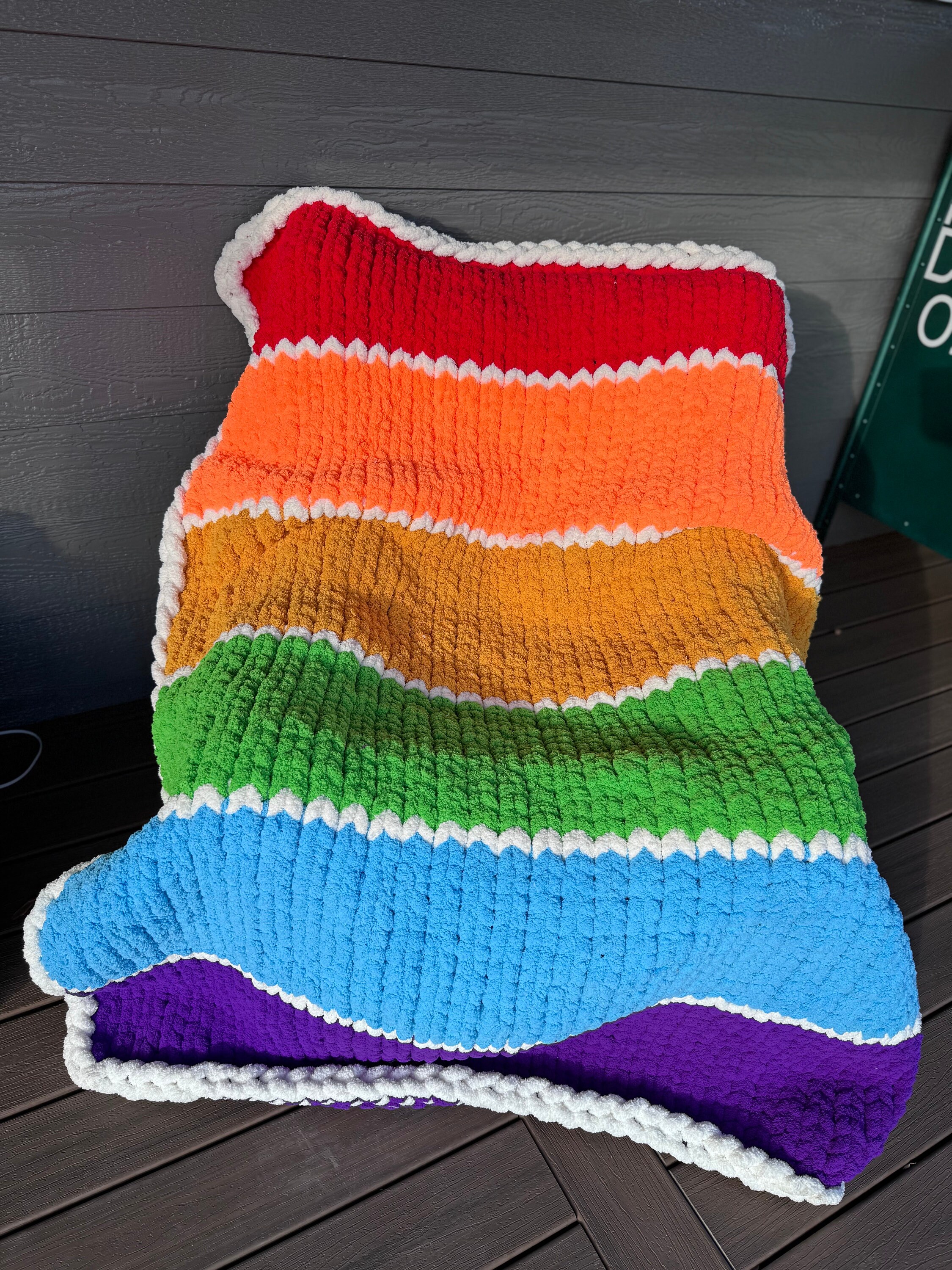 Rainbow Chunky Knit Blanket Etsy