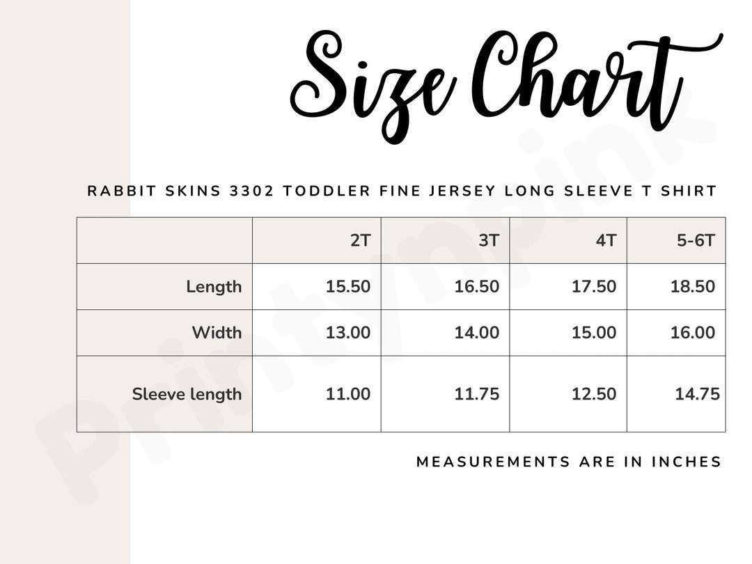 Size Chart Rabbit Skins Size Chart Rabbit Skins 3302 Size Etsy