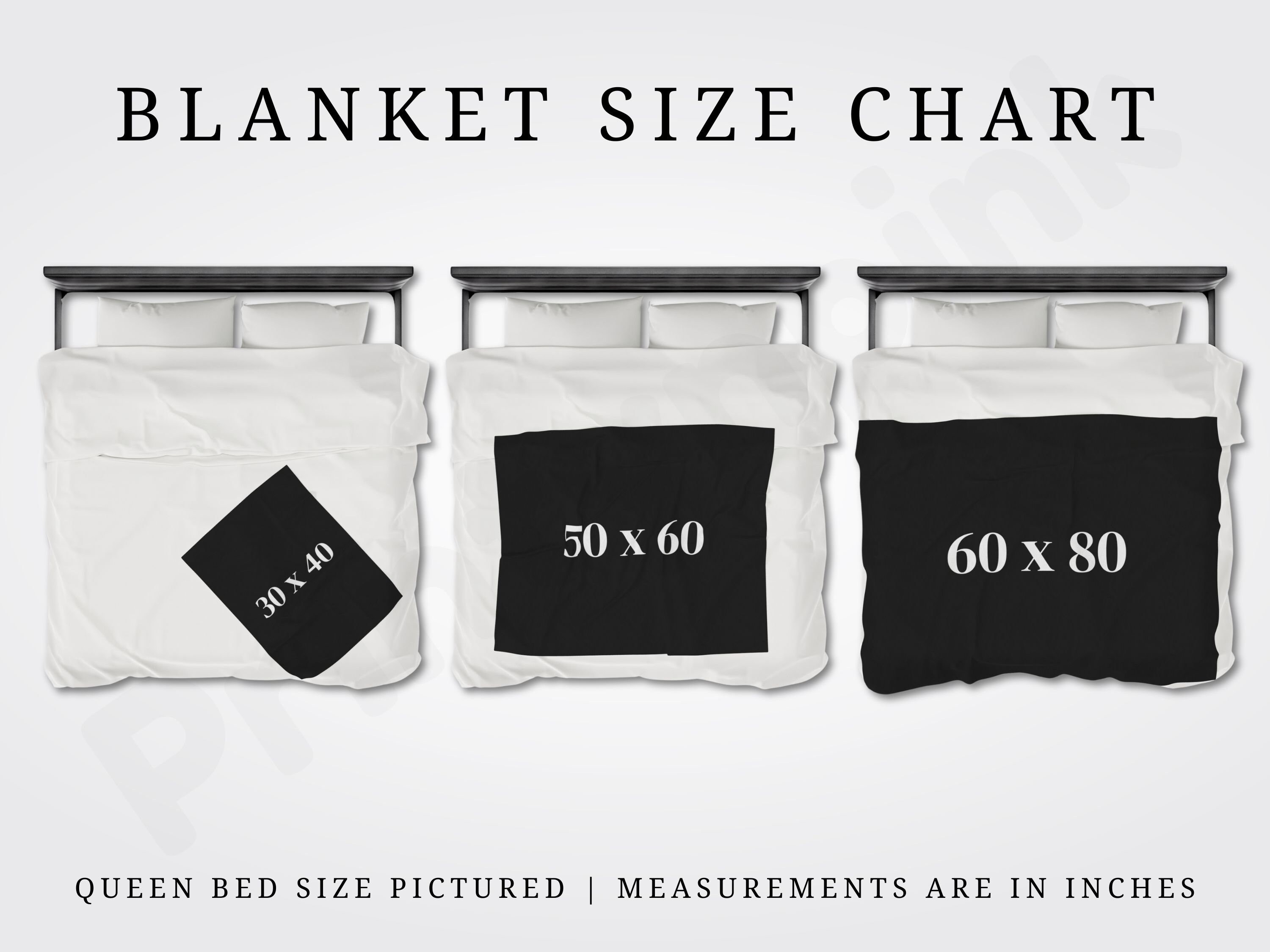 Minky Blanket Size Chart, Blanket Comparison Mockup, Blanket Size Chart,  Blanket Mockup Info, Generic Brand Blanket, Printify Blanket