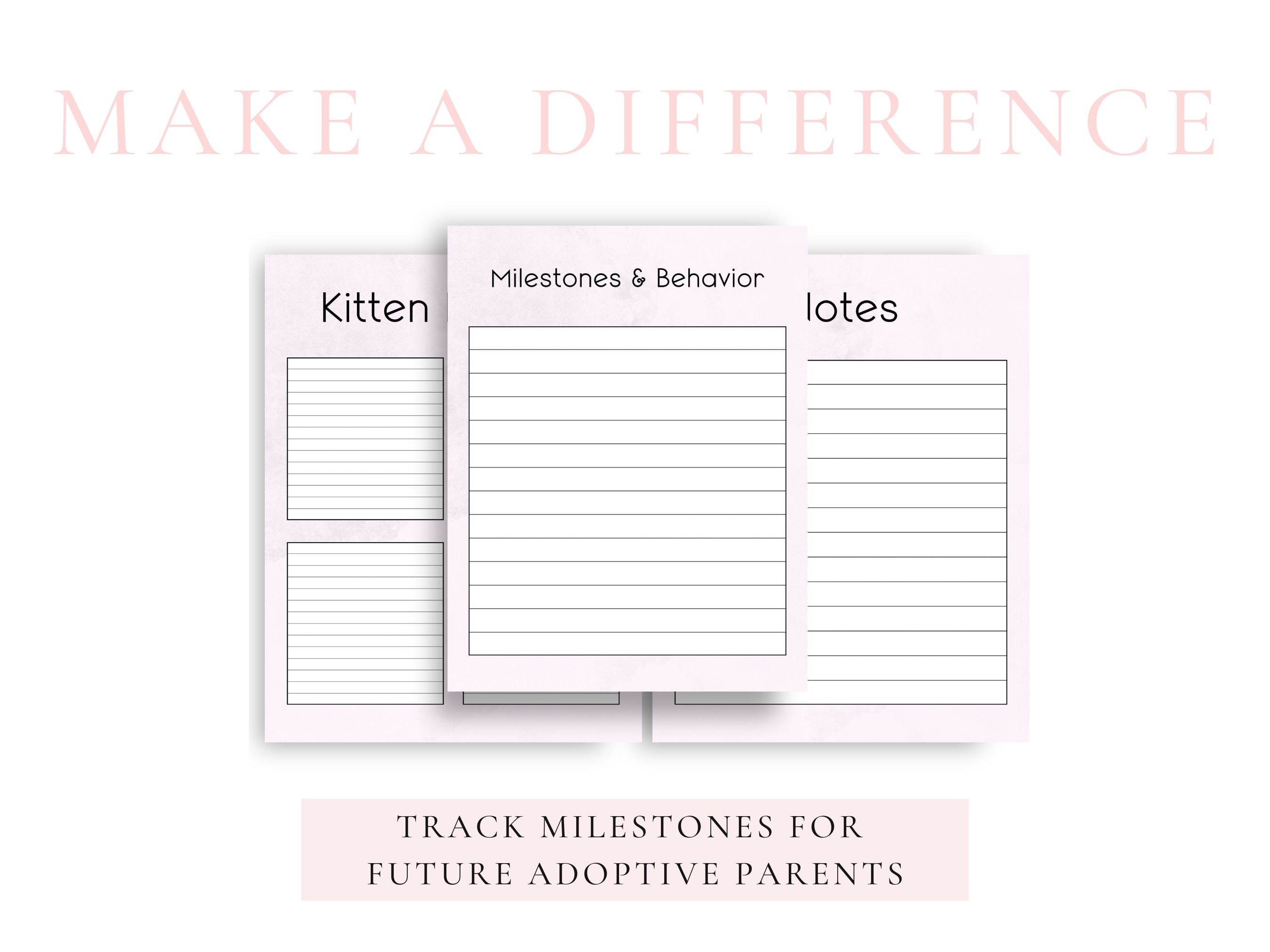 Foster Kitten Log, Kitten Chart, Weight Tracker, Kitten Lady, for