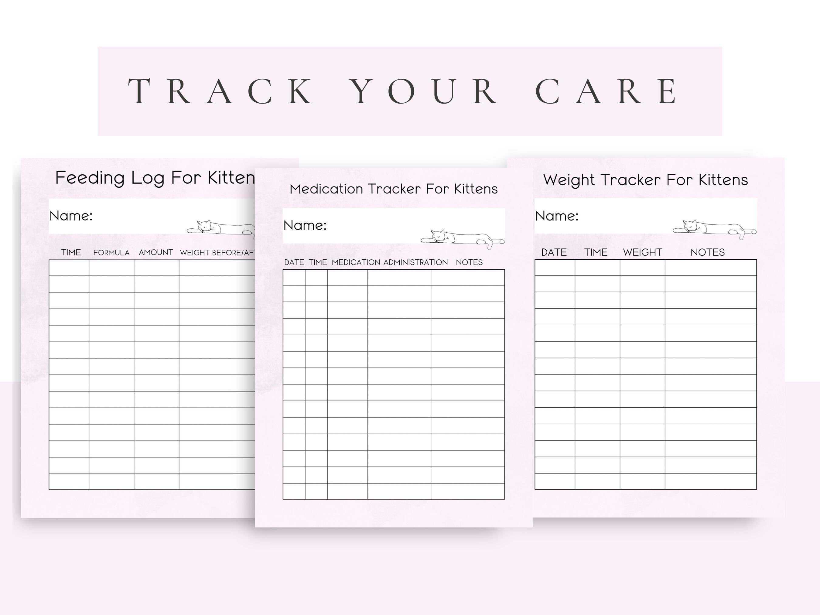 Foster Kitten Log, Kitten Chart, Weight Tracker, Kitten Lady, for ...
