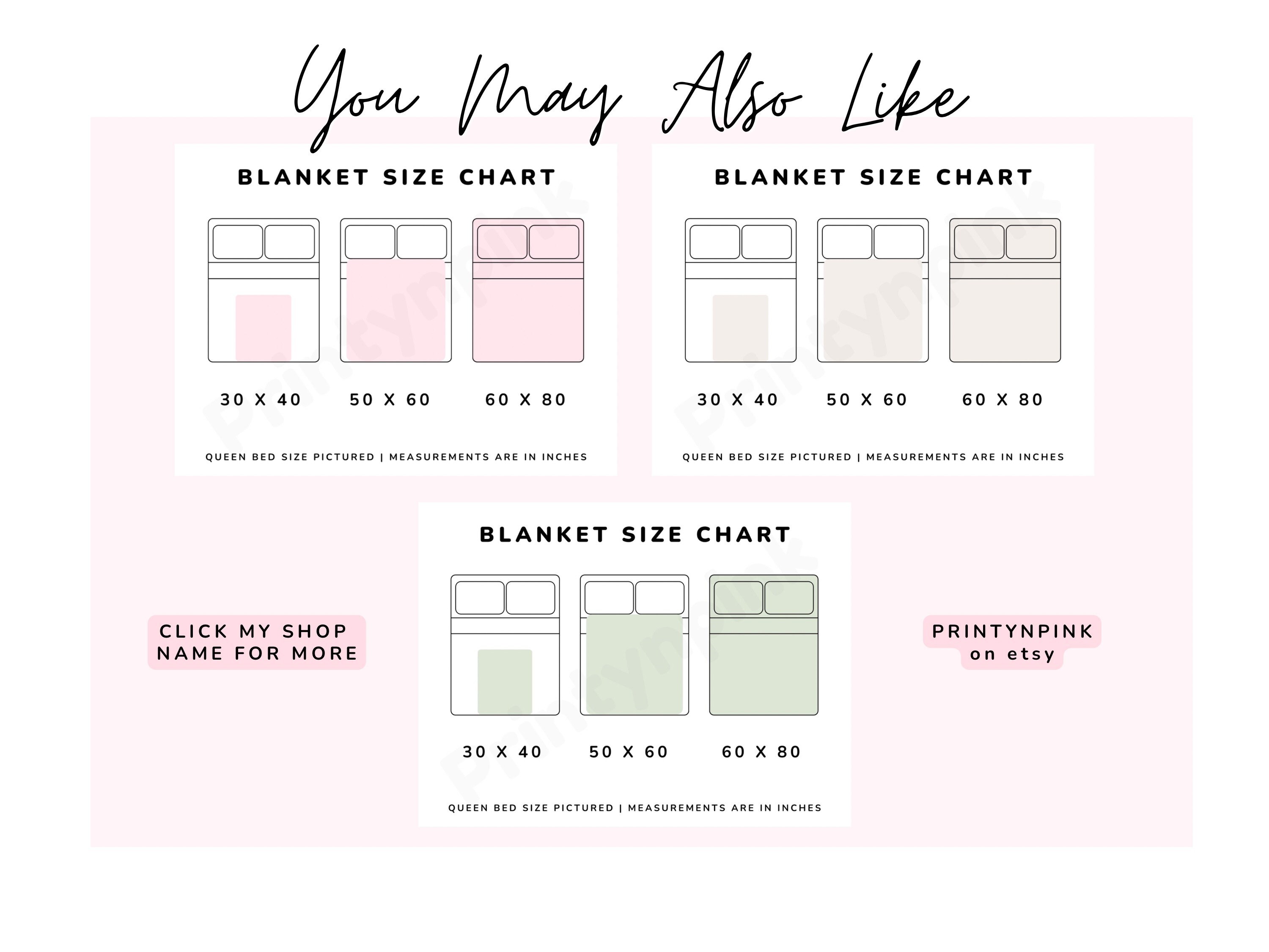 Blanket Size Chart, Blanket Size Guide, Blanket Size Comparison, Velveteen  Plush Blanket Size Chart, Throw Size Chart, Plush Minky Blanket 