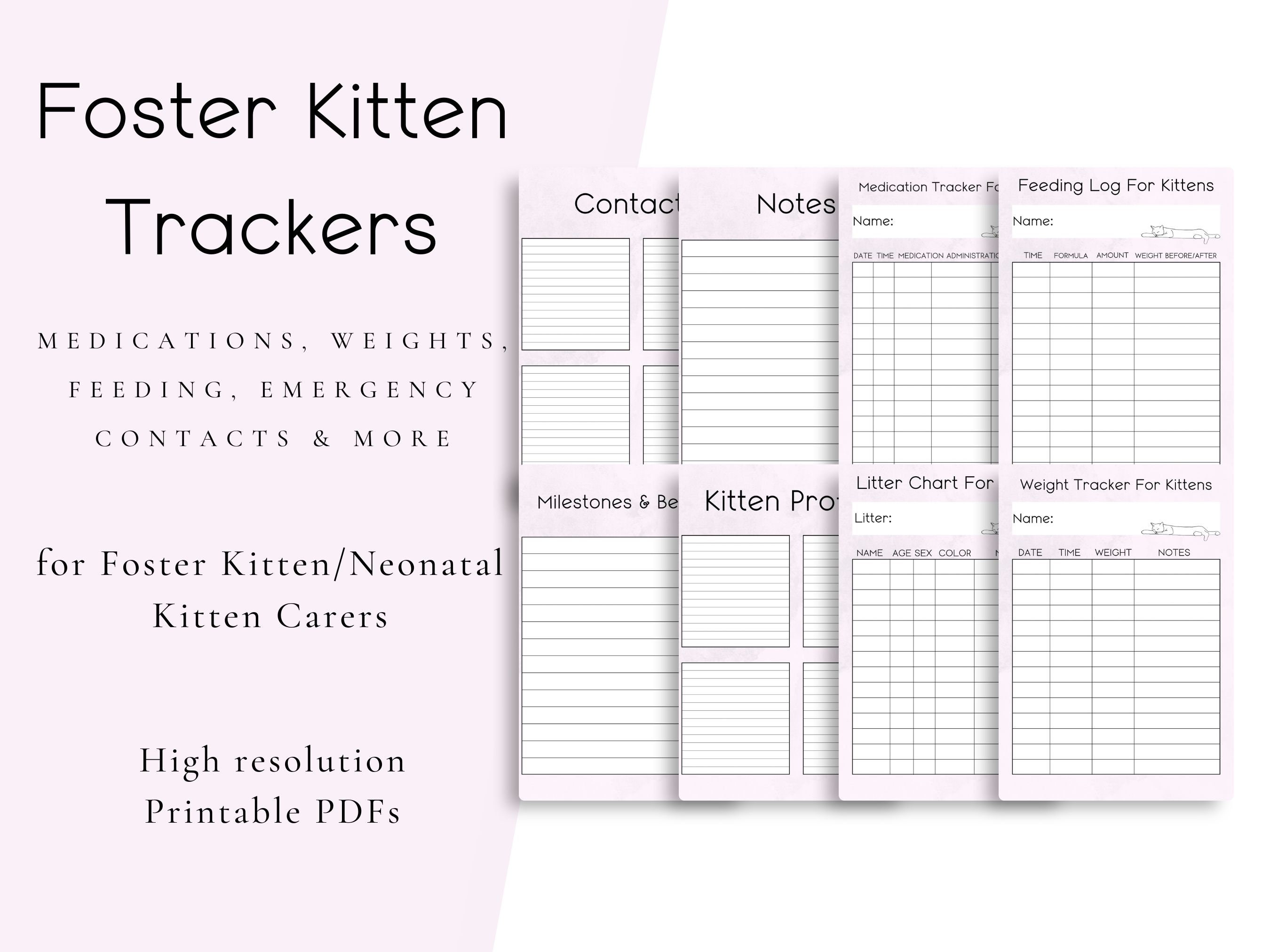 Foster Kitten Log Kitten Chart Weight Tracker Kitten Lady for