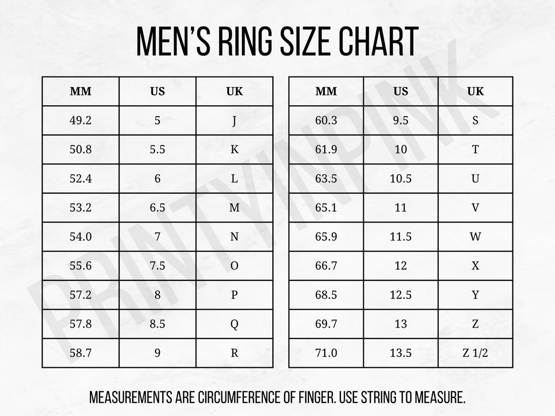 Mens Ring Size Chart, for Ring Sizing, Ring Sizer for Men, Size Guide ...