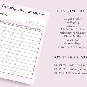 Foster Kitten Log, Kitten Chart, Weight Tracker, Kitten Lady, for ...