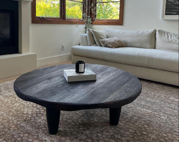 Rustic Round Low Wood Dark Brown Coffee Table • Living Room Handmade Furniture