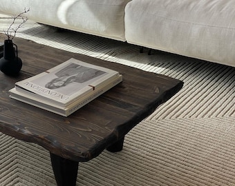 Rustic Low Wood Dark Brown Coffee Table • Living Room Handmade Furniture