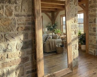 Reclaimed Wood Floor Mirror  –  Rustic Wood Large Mirror