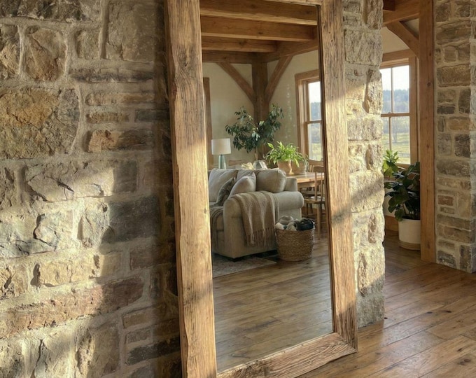 Reclaimed Wood Floor Mirror  –  Rustic Wood Large Mirror