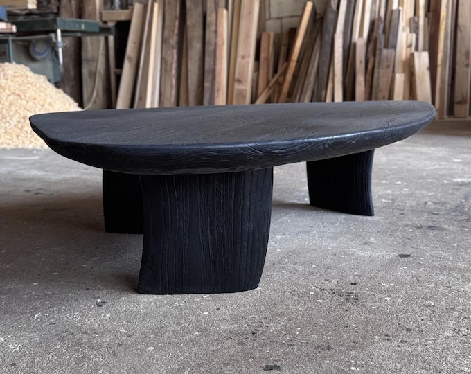 Reclaimed Oak Wood Coffee Table  • Rustic Low Black Coffee Table
