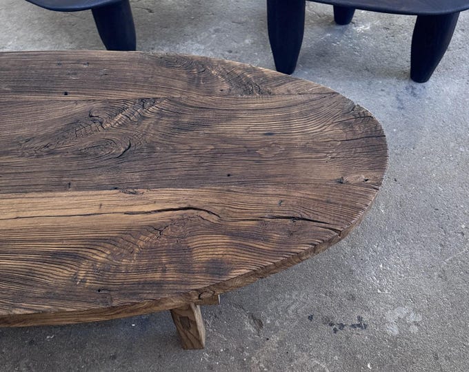 Rustic Oval Oak Coffee Table • Reclaimed Handmade Living Room End Table