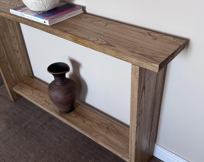 Oak Wood Entryway Table With Shelf   •   Narrow Console Table