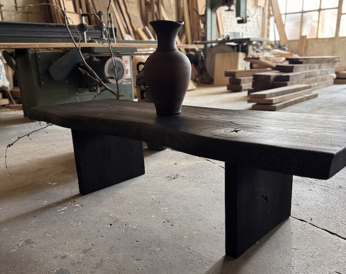 Shou Sugi Ban Reclaimed Oak Wood Coffee Table  • Rustic Low Coffee Table