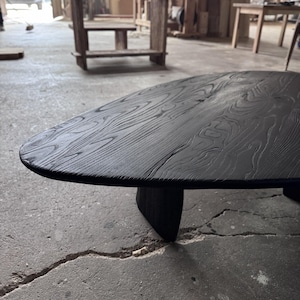 Shou Sugi Ban Reclaimed Oak Wood Coffee Table  • Rustic Low Black Coffee Table