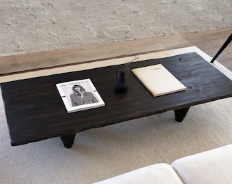 Rustic Low Wood Dark Brown Coffee Table • Living Room Handmade Furniture