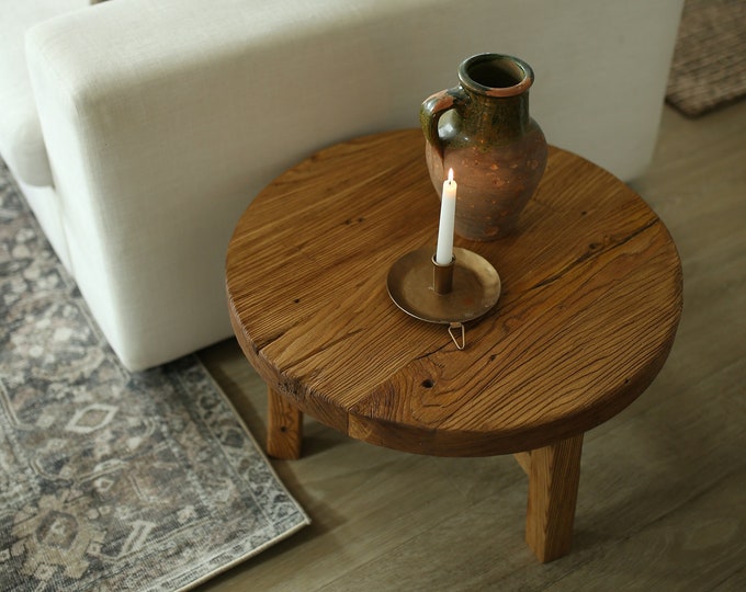 Unique Rustic Round Coffee Table • Reclaimed Wood Side Table