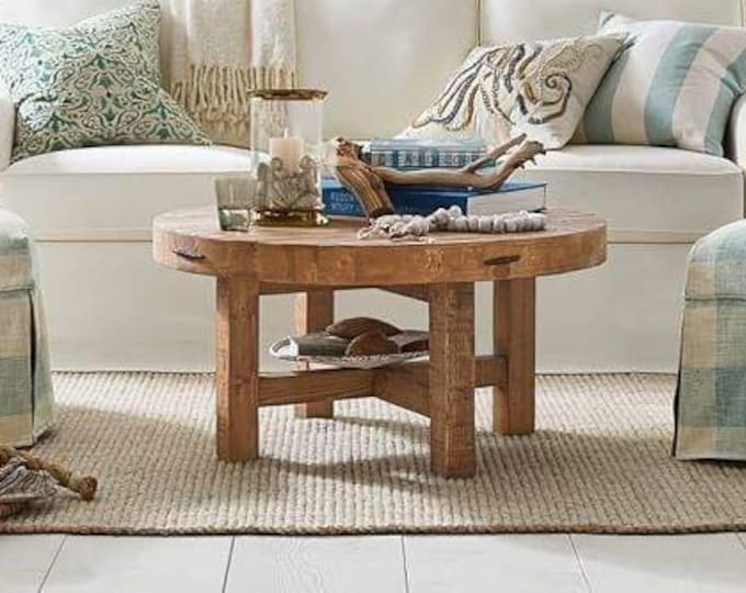 Unique Rustic Round Coffee Table • Reclaimed Wood Side Table