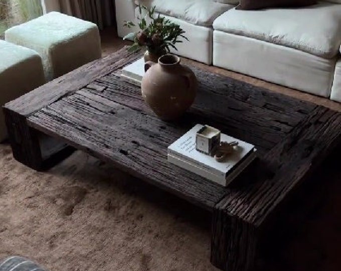 Unique Rustic Old Coffee Table • Handmade Farmhouse Furniture Living Room Coffee Table • Reclaimed Wood Live Edge Coffee Table