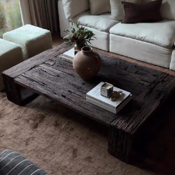 Unique Rustic Old Coffee Table • Handmade Farmhouse Furniture Living Room Coffee Table • Reclaimed Wood Live Edge Coffee Table