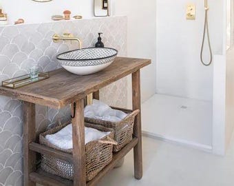 Reclaimed Wood Bathroom Vanity With Shelf • Makeup Vanity