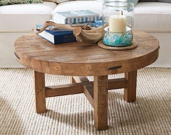 Unique Rustic Round Coffee Table • Reclaimed Wood Side Table