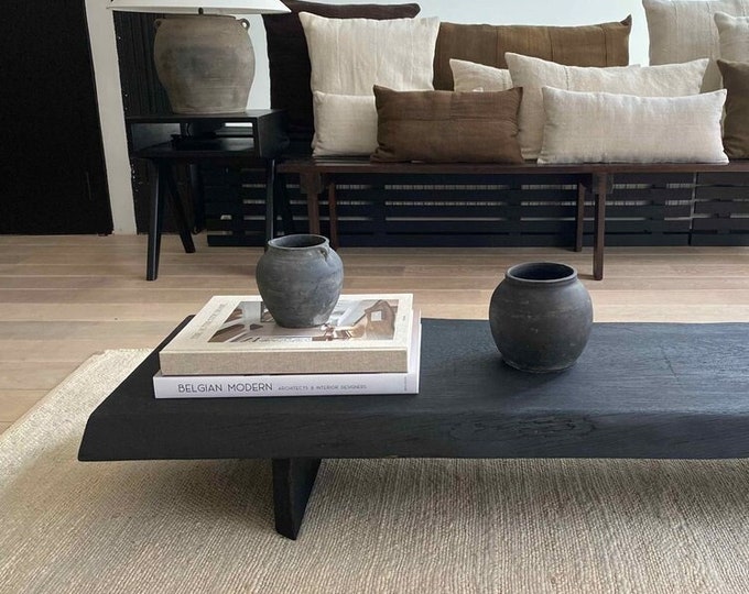 Shou Sugi Ban Reclaimed Wood Coffee Table  • Smooth Dark Low End Table