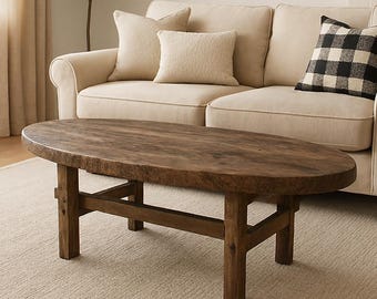 Rustic Oval Oak Coffee Table • Reclaimed Handmade Living Room End Table