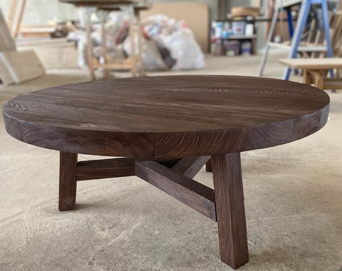 Unique Rustic Round Coffee Table • Reclaimed Wood Living Room Side Table