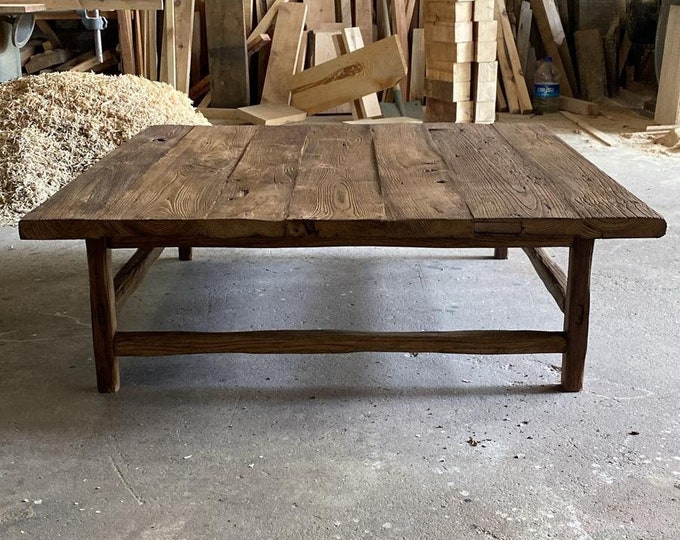Rustic Large Oak Coffee Table • Reclaimed Handmade Living Room Square End Table