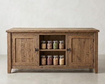 Reclaimed Oak Kitchen Island – Rustic Farmhouse Solid Wood Island with Storage