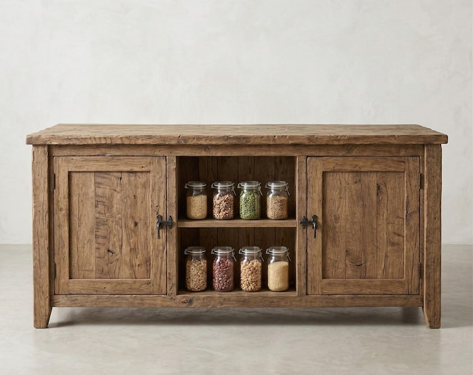 Reclaimed Oak Kitchen Island – Rustic Farmhouse Solid Wood Island with Storage