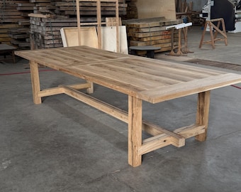 Handmade Reclaimed Oak Wood Dining Table • Custom Rustic Farmhouse Centerpiece