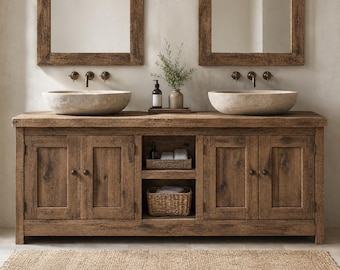 Reclaimed Wood Double Vessel Sink Vanity with Doors