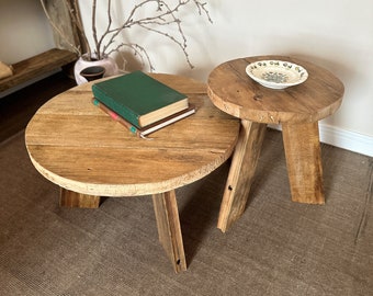 Unique Rustic Round Coffee Table • Reclaimed Wood Side Table