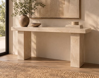 Cream Beige Marble Console Table, Modern Stone Entryway Table, Luxury Minimalist Hallway Furniture, Handmade Marble Sofa Table