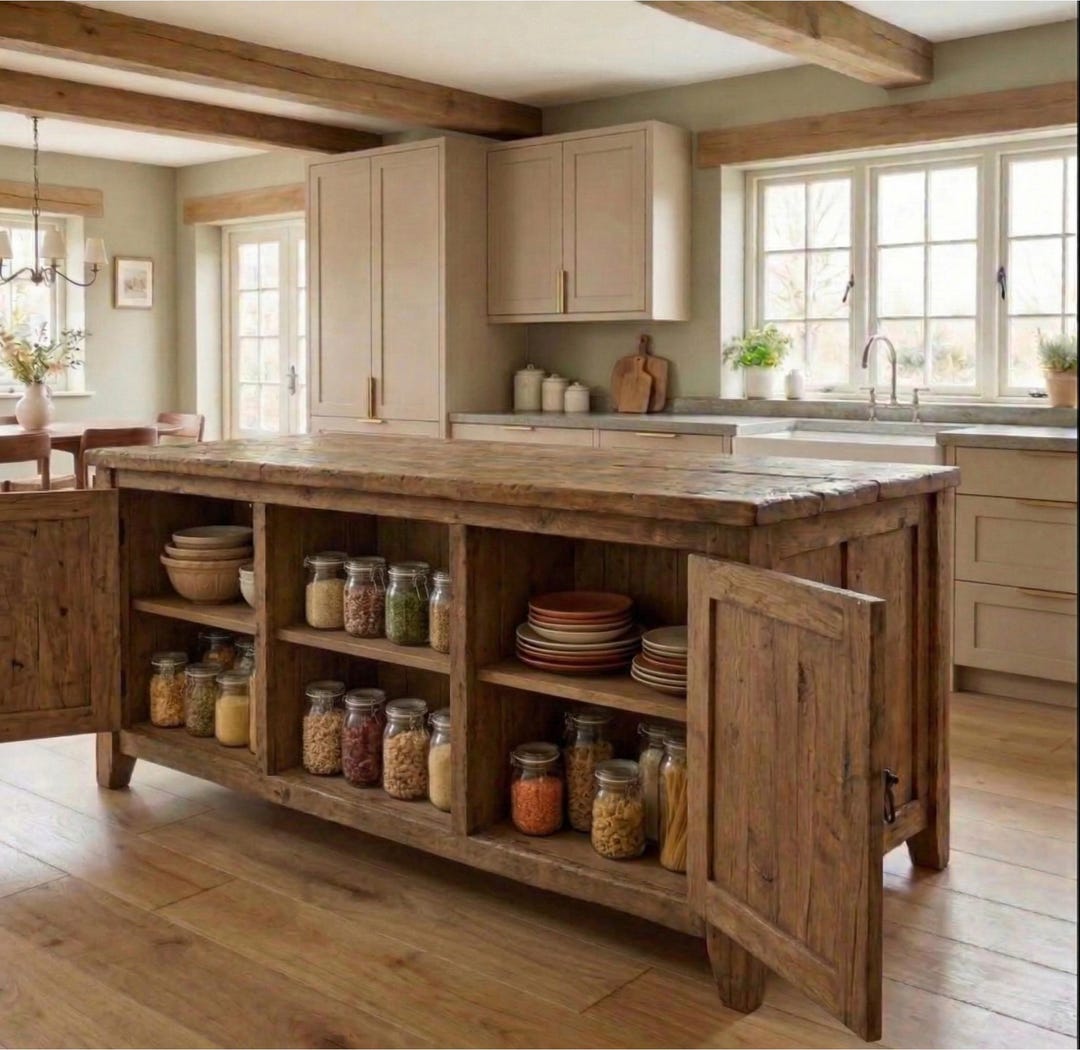 Reclaimed Oak Kitchen Island – Rustic Farmhouse Solid Wood Island With ...