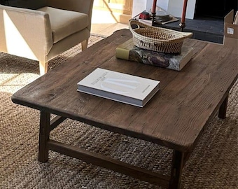 Rustic Large Oak Coffee Table • Reclaimed Handmade Living Room End Table