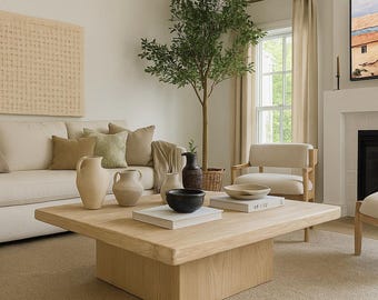 Reclaimed Square Coffee Table With Square Pedestal Base • Handmade
