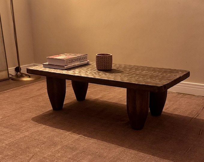 Rustic Low Wood Coffee Table • Wabi Sabi Dark Brown Coffee Table