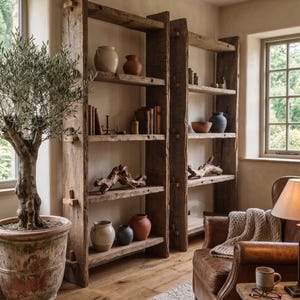 Reclaimed Wood Bookcase, Rustic Oak & Chestnut Shelving Unit, Custom Bookshelf