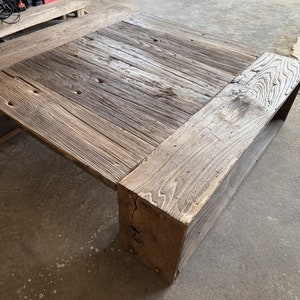 Unique Rustic Old Coffee Table • Handmade Farmhouse Furniture Living Room Coffee Table • Reclaimed Wood Live Edge Coffee Table